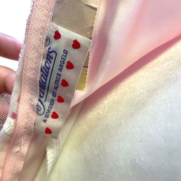 Vintage Flirtations Alfred Angelo Pink Cream Lace Strapless Dress Gloves - Picture 4 of 10